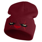 It Scary Clown Eyes Embroidered 12" Long Knitted Beanie - Maroon OSFM
