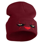 It Scary Clown Eyes Embroidered 12" Long Knitted Beanie - Maroon OSFM
