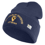 U.S. Army 1st Cavalry Division Logo Embroidered 12 Inch Solid Knit Cuff Long Beanie Made in USA - Navy OSFM