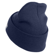 U.S. Army 1st Cavalry Division Logo Embroidered 12 Inch Solid Knit Cuff Long Beanie Made in USA - Navy OSFM