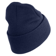 U.S. Army 1st Cavalry Division Logo Embroidered 12 Inch Solid Knit Cuff Long Beanie Made in USA - Navy OSFM