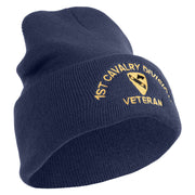 U.S. Army 1st Cavalry Division Logo Embroidered 12 Inch Solid Knit Cuff Long Beanie Made in USA - Navy OSFM
