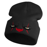 It Scary Clown Eyes Embroidered 12" Long Knitted Beanie - Black OSFM