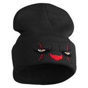 It Scary Clown Eyes Embroidered 12" Long Knitted Beanie - Black OSFM