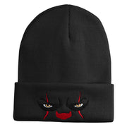 It Scary Clown Eyes Embroidered 12" Long Knitted Beanie - Black OSFM