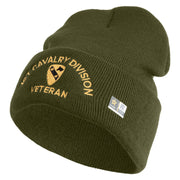 U.S. Army 1st Cavalry Division Logo Embroidered 12 Inch Solid Knit Cuff Long Beanie Made in USA - Olive OSFM
