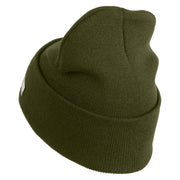 U.S. Army 1st Cavalry Division Logo Embroidered 12 Inch Solid Knit Cuff Long Beanie Made in USA - Olive OSFM