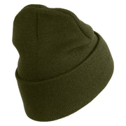 U.S. Army 1st Cavalry Division Logo Embroidered 12 Inch Solid Knit Cuff Long Beanie Made in USA - Olive OSFM