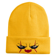 It Scary Clown Eyes Embroidered 12" Long Knitted Beanie - Mustard OSFM