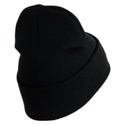 U.S. Army 1st Infantry Division Logo Embroidered 12 Inch Solid Knit Cuff Long Beanie Made in USA - Black OSFM