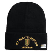U.S. Army 1st Infantry Division Logo Embroidered 12 Inch Solid Knit Cuff Long Beanie Made in USA