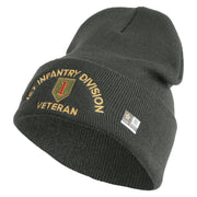 U.S. Army 1st Infantry Division Logo Embroidered 12 Inch Solid Knit Cuff Long Beanie Made in USA - Charcoal OSFM