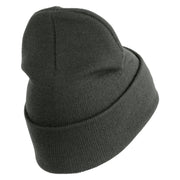U.S. Army 1st Infantry Division Logo Embroidered 12 Inch Solid Knit Cuff Long Beanie Made in USA - Charcoal OSFM