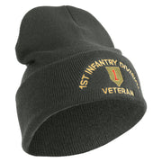 U.S. Army 1st Infantry Division Logo Embroidered 12 Inch Solid Knit Cuff Long Beanie Made in USA - Charcoal OSFM