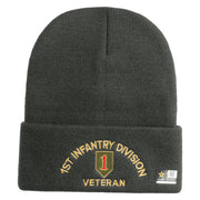 U.S. Army 1st Infantry Division Logo Embroidered 12 Inch Solid Knit Cuff Long Beanie Made in USA