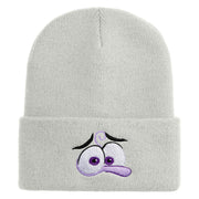 Inside Emotions Fear Embroidered 12" Long Knitted Beanie - White OSFM
