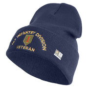 U.S. Army 1st Infantry Division Logo Embroidered 12 Inch Solid Knit Cuff Long Beanie Made in USA - Navy OSFM