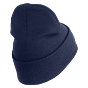 U.S. Army 1st Infantry Division Logo Embroidered 12 Inch Solid Knit Cuff Long Beanie Made in USA - Navy OSFM