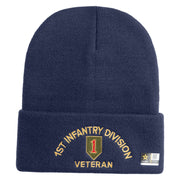 U.S. Army 1st Infantry Division Logo Embroidered 12 Inch Solid Knit Cuff Long Beanie Made in USA