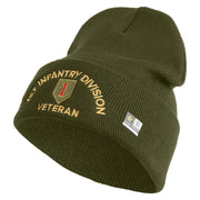 U.S. Army 1st Infantry Division Logo Embroidered 12 Inch Solid Knit Cuff Long Beanie Made in USA - Olive OSFM