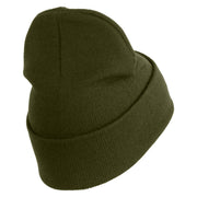 U.S. Army 1st Infantry Division Logo Embroidered 12 Inch Solid Knit Cuff Long Beanie Made in USA - Olive OSFM