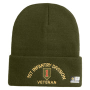 U.S. Army 1st Infantry Division Logo Embroidered 12 Inch Solid Knit Cuff Long Beanie Made in USA