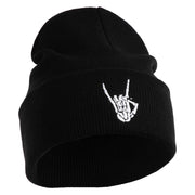 Skeleton Rock Logo Embroidered 12" Long Knitted Beanie - Black OSFM