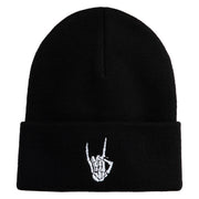 Skeleton Rock Logo Embroidered 12" Long Knitted Beanie - Black OSFM