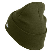 U.S. Army 2nd Infantry Division Logo Embroidered 12 Inch Solid Knit Cuff Long Beanie Made in USA - Olive OSFM