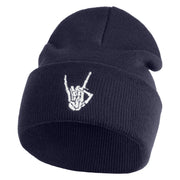 Skeleton Rock Logo Embroidered 12" Long Knitted Beanie - Navy OSFM