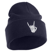 Skeleton Rock Logo Embroidered 12" Long Knitted Beanie - Navy OSFM