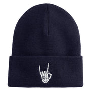 Skeleton Rock Logo Embroidered 12" Long Knitted Beanie - Navy OSFM