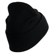 U.S. Army 2nd Infantry Division Logo Embroidered 12 Inch Solid Knit Cuff Long Beanie Made in USA - Black OSFM