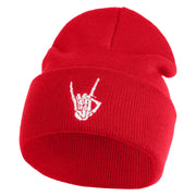 Skeleton Rock Logo Embroidered 12" Long Knitted Beanie - Red OSFM