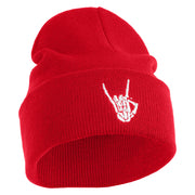 Skeleton Rock Logo Embroidered 12" Long Knitted Beanie - Red OSFM
