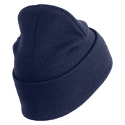 U.S. Army 2nd Infantry Division Logo Embroidered 12 Inch Solid Knit Cuff Long Beanie Made in USA - Navy OSFM