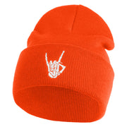Skeleton Rock Logo Embroidered 12" Long Knitted Beanie - Orange OSFM