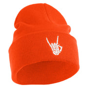 Skeleton Rock Logo Embroidered 12" Long Knitted Beanie - Orange OSFM