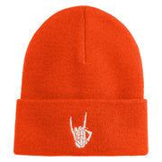 Skeleton Rock Logo Embroidered 12" Long Knitted Beanie - Orange OSFM