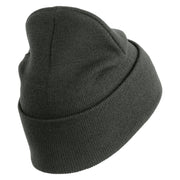 U.S. Army 2nd Infantry Division Logo Embroidered 12 Inch Solid Knit Cuff Long Beanie Made in USA - Charcoal OSFM