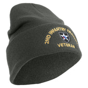 U.S. Army 2nd Infantry Division Logo Embroidered 12 Inch Solid Knit Cuff Long Beanie Made in USA - Charcoal OSFM