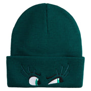 Inside Emotions Disgust Embroidered 12" Long Knitted Beanie - Dark Green OSFM