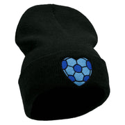 Soccer Heart Embroidered 12 Inch Long Knitted Beanie