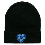 Soccer Heart Embroidered 12 Inch Long Knitted Beanie