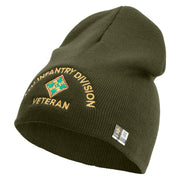 U.S. Army 4th Infantry Division Symbol Embroidered 8 Inch Solid Knit Short Beanie Made in USA - Olive OSFM