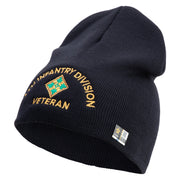 U.S. Army 4th Infantry Division Symbol Embroidered 8 Inch Solid Knit Short Beanie Made in USA - Navy OSFM