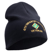 U.S. Army 4th Infantry Division Symbol Embroidered 8 Inch Solid Knit Short Beanie Made in USA - Navy OSFM