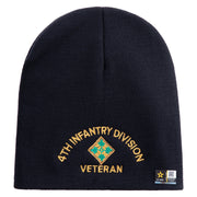 U.S. Army 4th Infantry Division Symbol Embroidered 8 Inch Solid Knit Short Beanie Made in USA - Navy OSFM