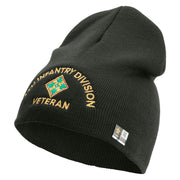 U.S. Army 4th Infantry Division Symbol Embroidered 8 Inch Solid Knit Short Beanie Made in USA - Graphite OSFM