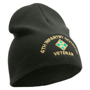 U.S. Army 4th Infantry Division Symbol Embroidered 8 Inch Solid Knit Short Beanie Made in USA - Graphite OSFM